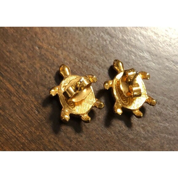Vintage “Avon Precious Turtle Earrings” 1992 Gold Plated Rhinestone - Picture 4 of 5